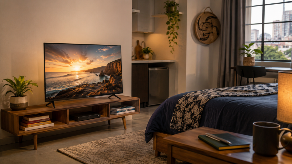 Samsung 32-inch smart TV in a small Nairobi apartment