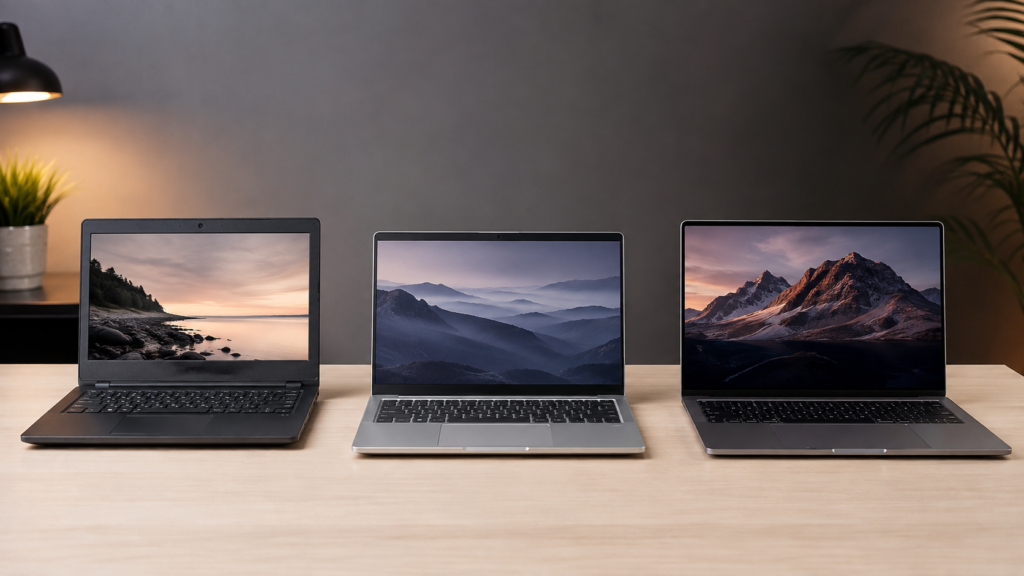 How Much Laptop Do You Actually Get for Your Money in Kenya Right Now? Three laptops showing entry, mid-range and premium laptop price tiers in Kenya