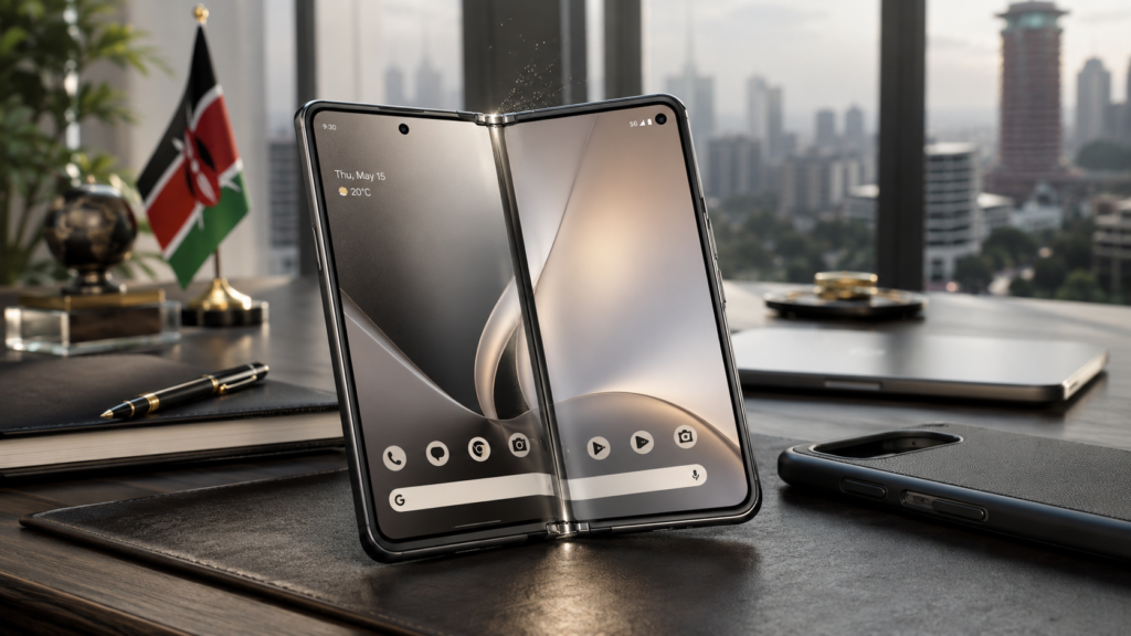 Premium foldable smartphone in a Nairobi office setting