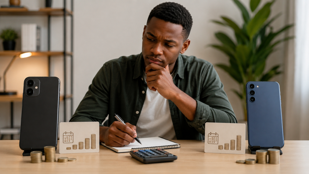 Kenyan buyer comparing two phone financing options